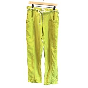 C&C California Lime Green Linen Blend Drawstring Jogger Pants Womens Large L